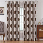 Homeideas Brown And Beige Curtains For Living Room, Wave Room Darkening Curtains 84 Inches Long 2 Panels Set, Jacquard Window Gr