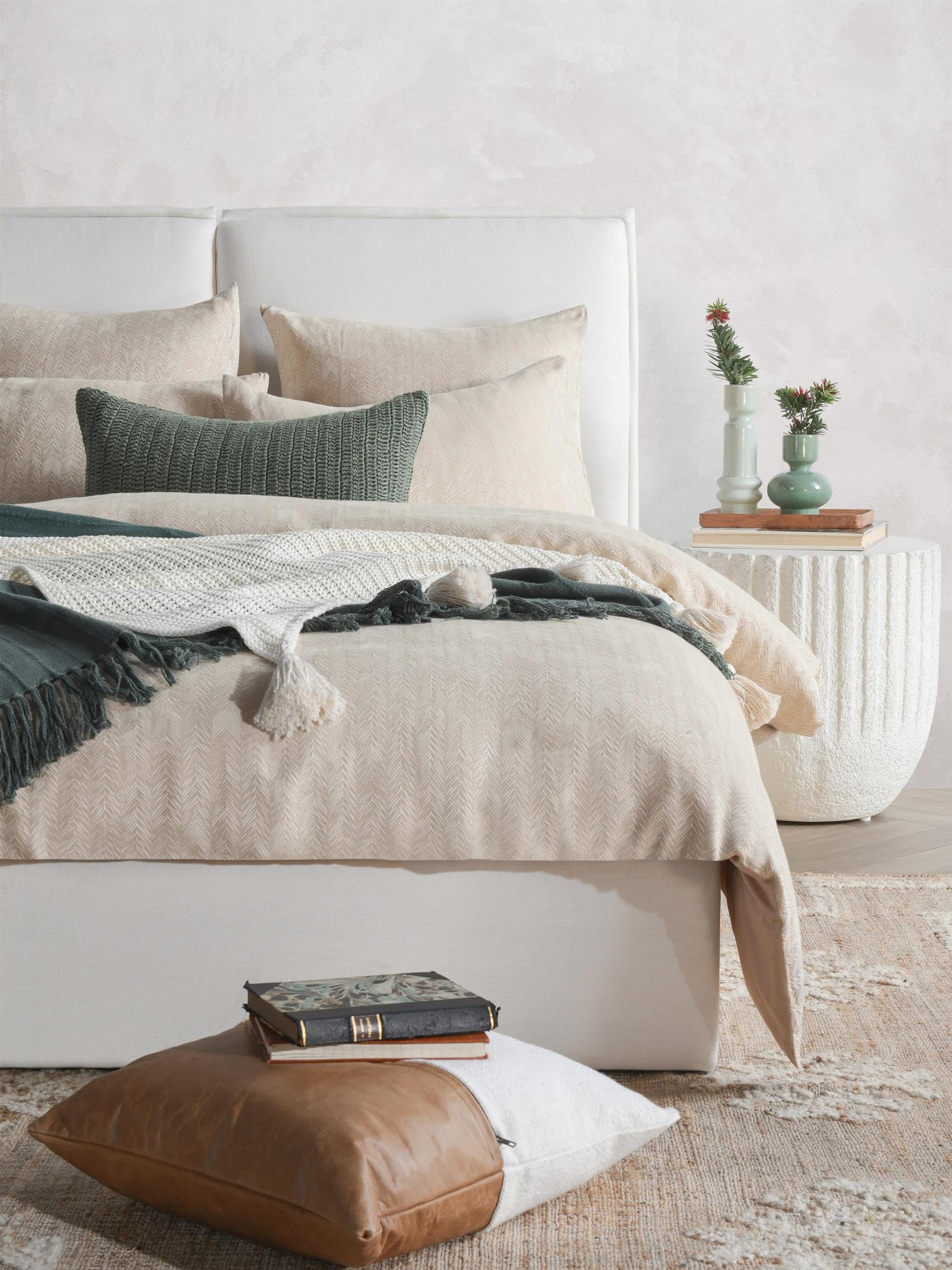 Lana Cotton Embroidered Natural King Duvet by Kosas Home