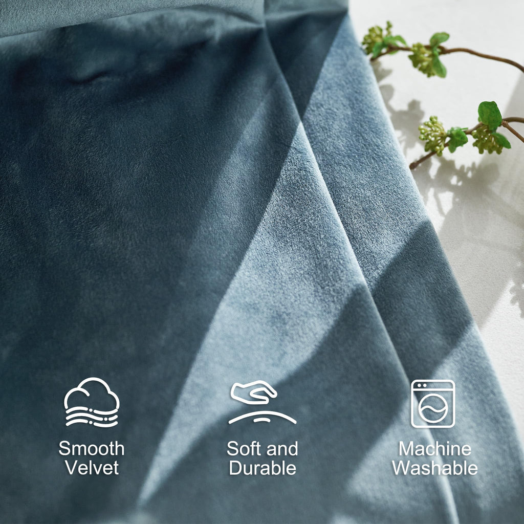 Lazzzy Blue Velvet Curtains 108 Inches Long Room Darkening Drapes For Bedroom Living Window Treatments Rod Pocket 2 Panels, Dark Slate, W62 X L108