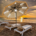 CBFULLRES 9 FT Solar Thatch Tiki Umbrella, Hawaiian Style Straw Umbrellas with Zinc Alloy Push Button Tilt, UPF 50+ Patio Umbrel