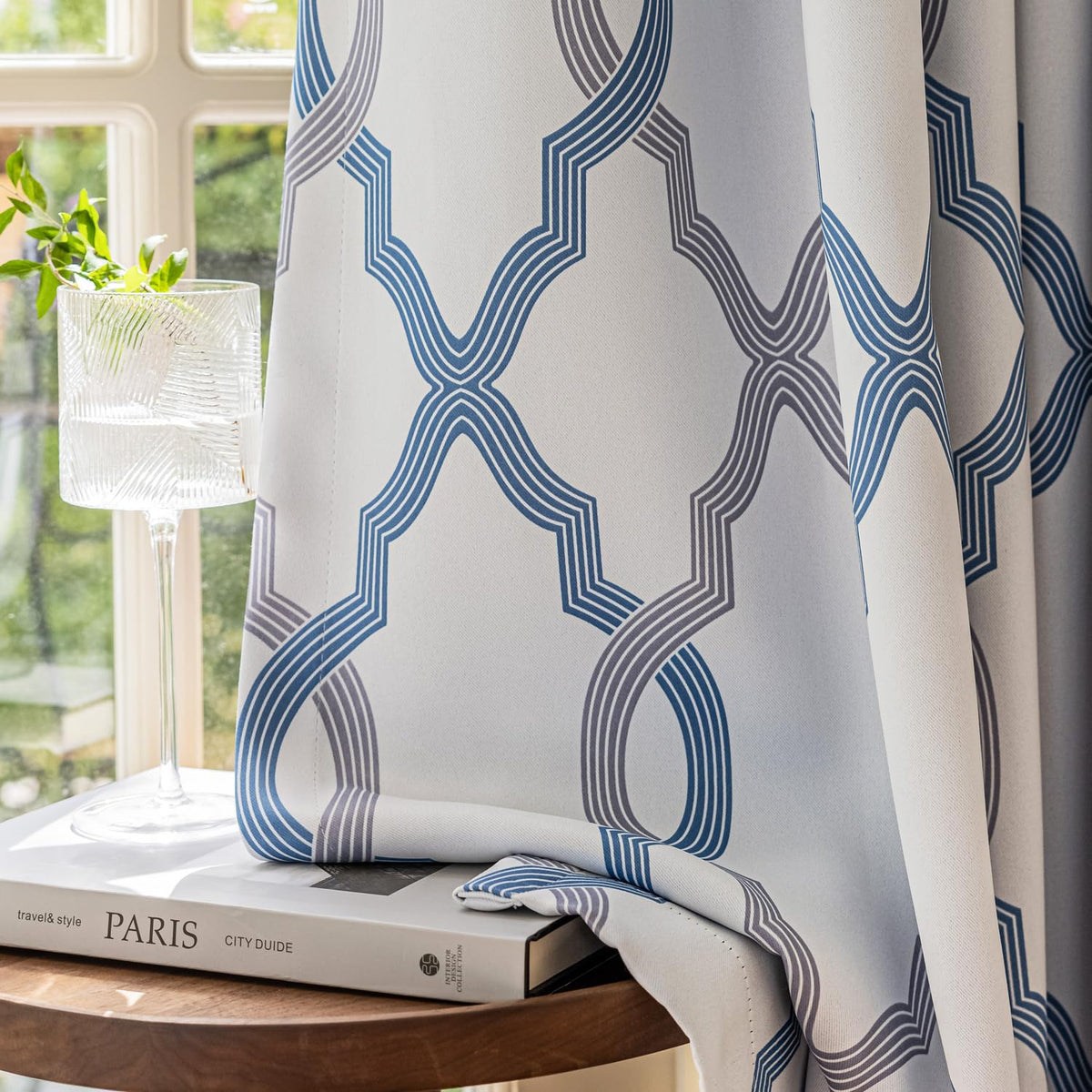 Ugoutry Blue Grey 54 Inch Long Full Blackout Curtains For Bedroom, Holiday Thermal Insulated Grommet Window Treatments, Geometri