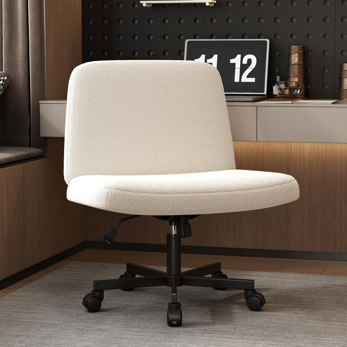 Virrmo Armless Criss Cross Chair Comfy Office Chair Computer Home Office Desk Chair For Bedroom, Makeup Room, Living Room Chairs