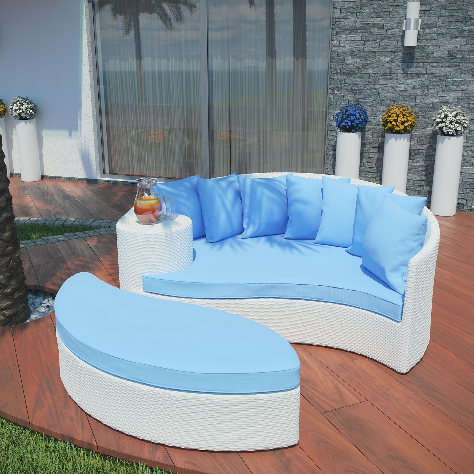 Lexmod Taiji Outdoor Wicker Patio Daybed With Ottoman - Thumbnail 4