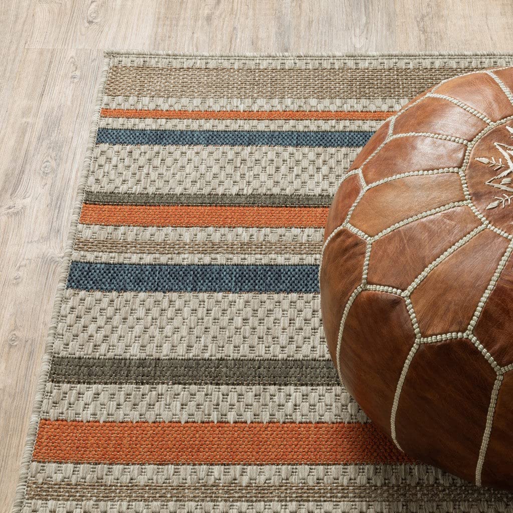 HomeRoots 3' X 5' Blue and Gray Striped Indoor Outdoor Area Rug