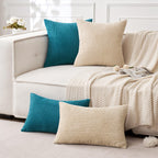 Miulee Pack Of 2 Corduroy Pillow Covers Soft Soild Striped Throw Pillow Covers Set Decorative Square Cushion Cases Pillowcases For Spring Sofa Bedroom Couch 18 X 18 Inch Beige