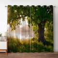 Jekeno Oak Tree Forest Blackout Curtains Green Tree Jungle Nature Landscape Foggy Scenery Stream View Print Tree Decor for Bedro
