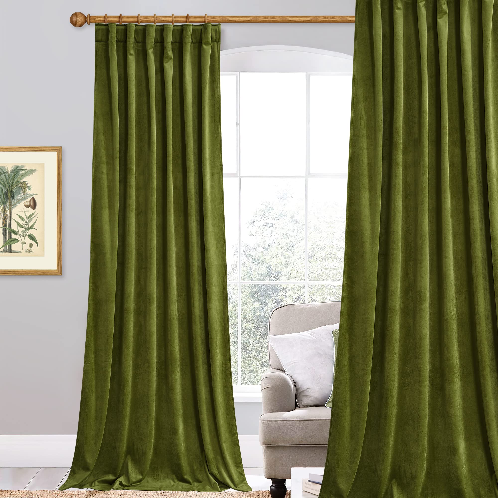 Stangh Olive Green Velvet Curtains For Bedroom, Back Tab Light Blocking Thermal Insulated Window Door Drapes For Living Room/Far