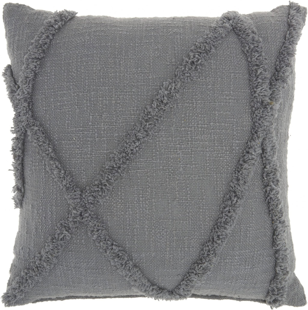 HomeRoots Grey 100% Cotton Boho Chic Gray Textured Lines Throw Pillow