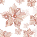 Boao 24 Pieces Christmas Artificial Glitter Poinsettia Flowers Xmas Flowers Wedding Christmas Tree New Year Ornaments(Rose Gold)