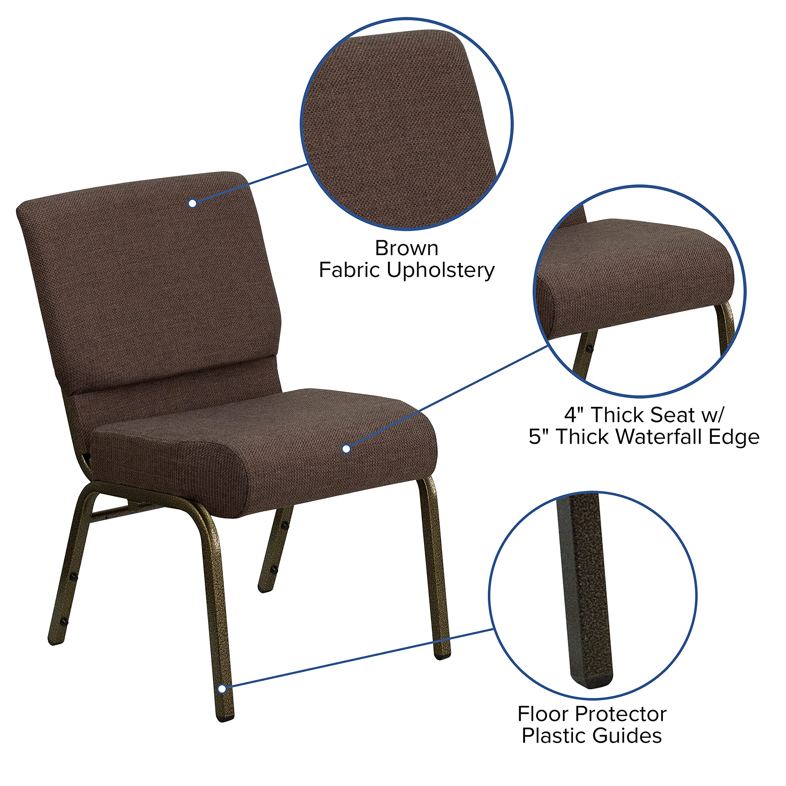 Flash Furniture HERCULES Series 21''W Stacking Church Chair in Brown Fabric - Gold Vein Frame