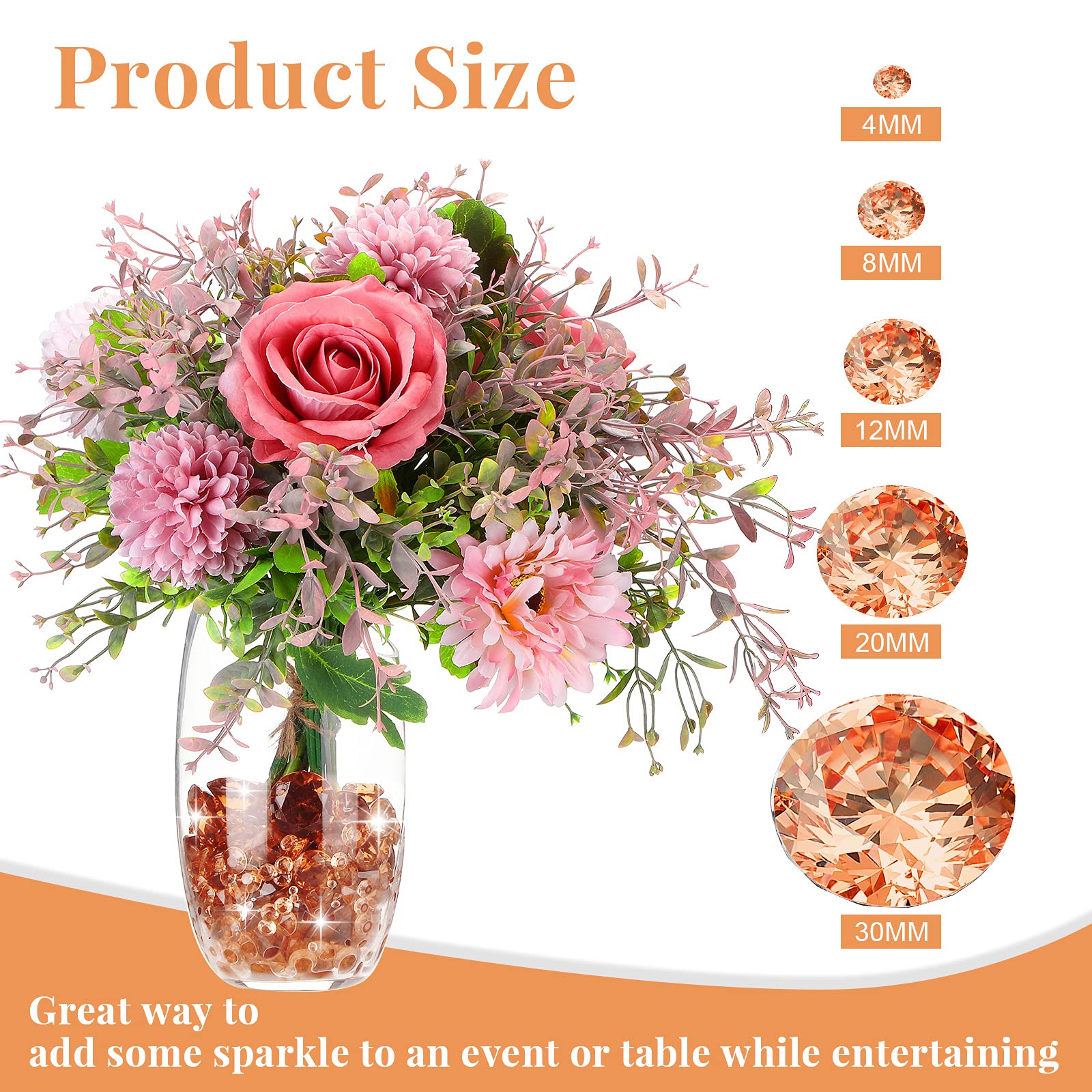 Hicarer 800 Pieces Diamond Decorations Acrylic Diamond Table Scatter Crystals For Table For Vase Fillers Party Table (Rose Gold,