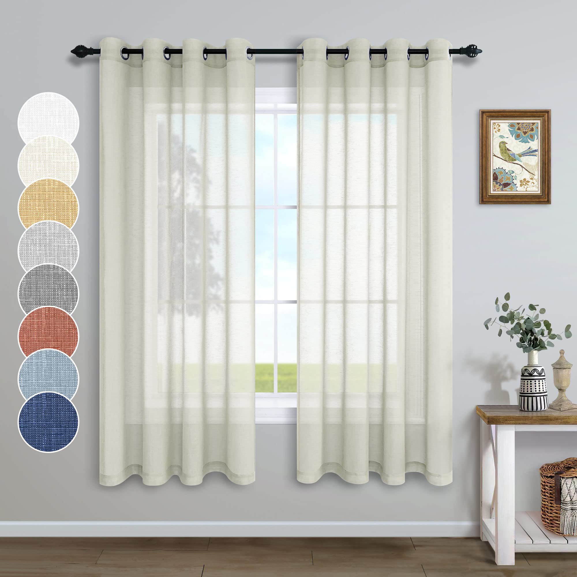 Cream Colored Curtains 72 Inches Long for Living Room 2 Panels Grommet Top Soft Draperies Semi Sheer Linen Textured Beige Curtai