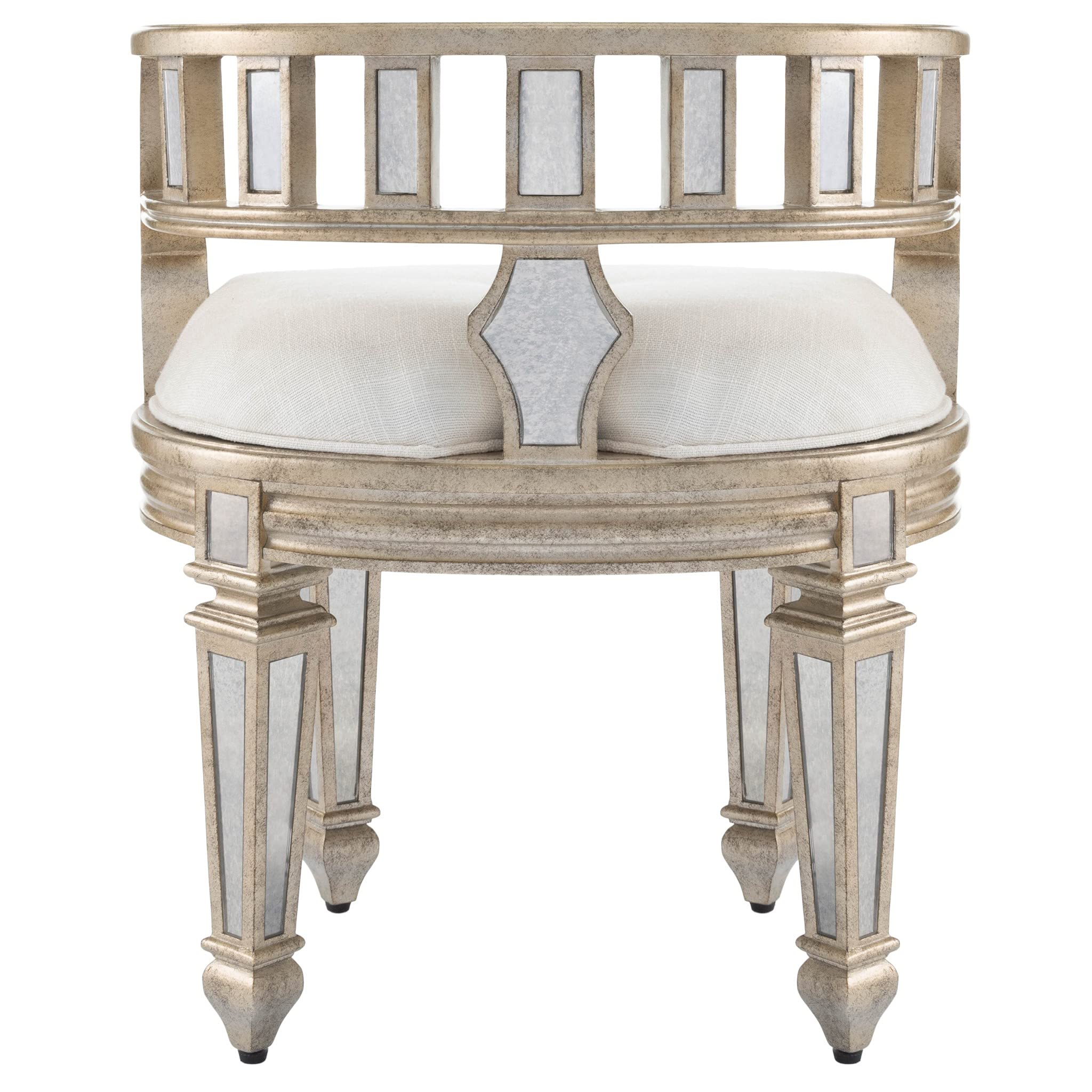 HomeRoots Silver Birch Wood Solids; MDF Mirrored Crescent Vanity Stool