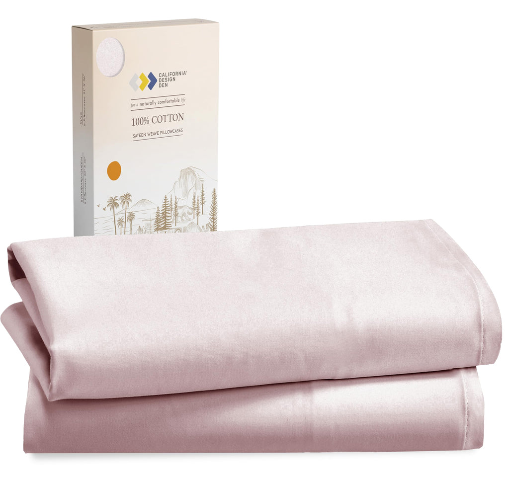 California Design Den 100% Cotton Pillowcases Standard/Queen Size Pillowcases - Set Of 2 Soft & Cooling Sateen Weave Cases, For Queen And Standard Size Pillows - Pink