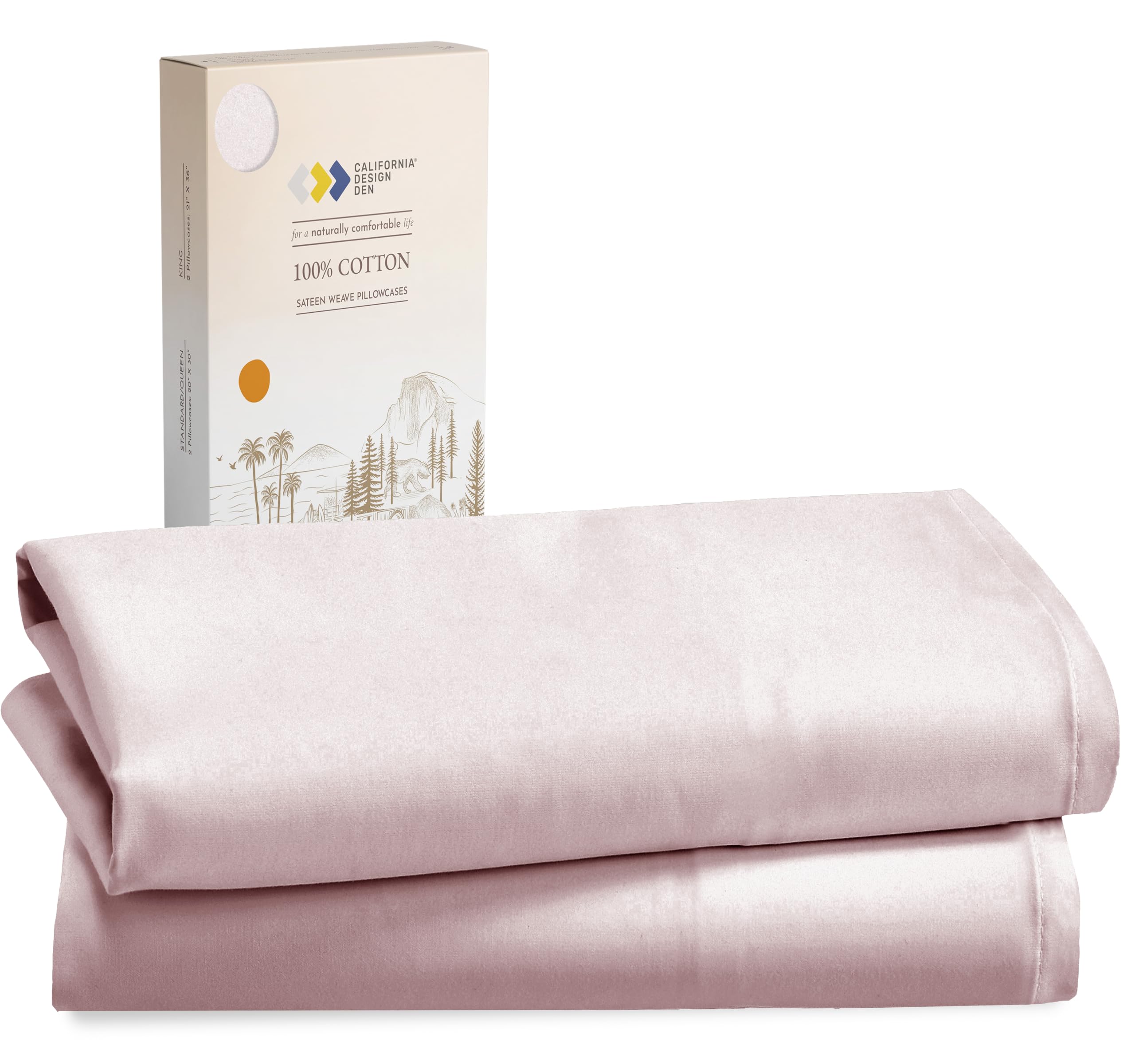 California Design Den 100% Cotton Pillowcases Standard/Queen Size Pillowcases - Set Of 2 Soft & Cooling Sateen Weave Cases, For Queen And Standard Size Pillows - Pink