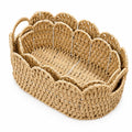 Oval Scalloped Wicker Basket, Paper Rope Storage Basket Set 2Pack