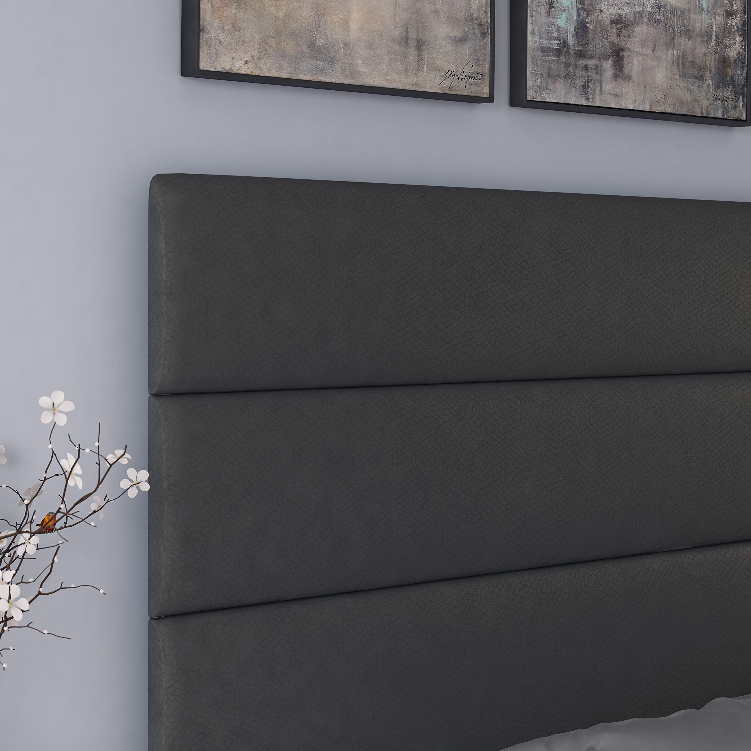 Boyd Sleep Piedmont Upholstered Platform Bed Frame Mattress Foundation with Tri-Panel Headboard and Strong Wood Slat Supports: Faux Leather, White, Full