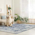 Lahome Blue Area Rug For Living Room 6X9 Machine Washable Area Rugs Living Room Rug,Vintage Distressed Soft Rubber Backing Stain