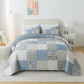 Slpr Sweet Dreams Cotton Quilt Set - Queen Size With 2 Shams, Pieced Patchwork Bedding In Blue And Gray, Country Style Farmhouse