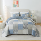 Slpr Sweet Dreams Cotton Quilt Set - Queen Size With 2 Shams, Pieced Patchwork Bedding In Blue And Gray, Country Style Farmhouse