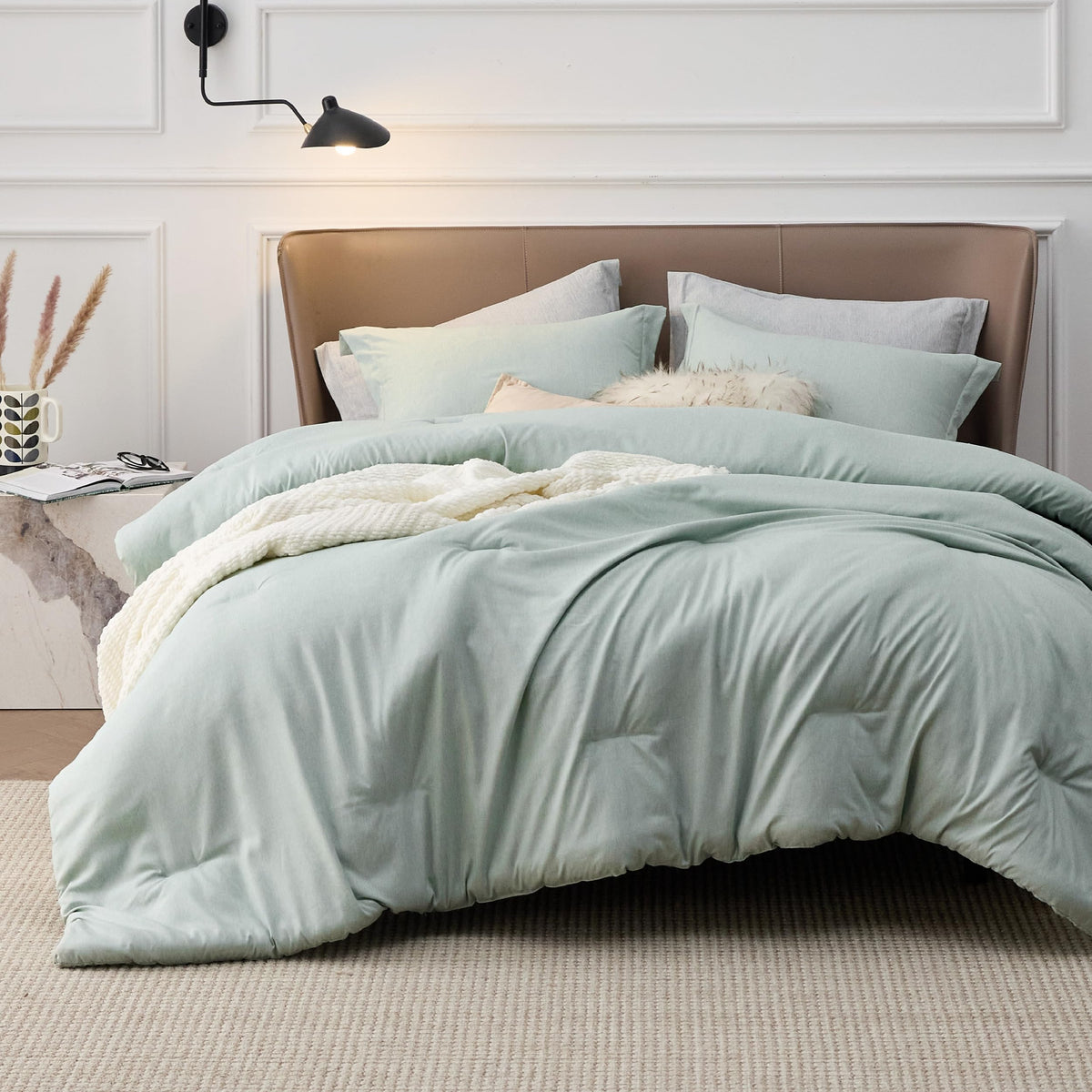 Bedsure Full Comforter Set - Sage Green Full Size Comforter, Soft Bedding For All Seasons, Cationic Dyed Bedding Set, 3 Pieces,