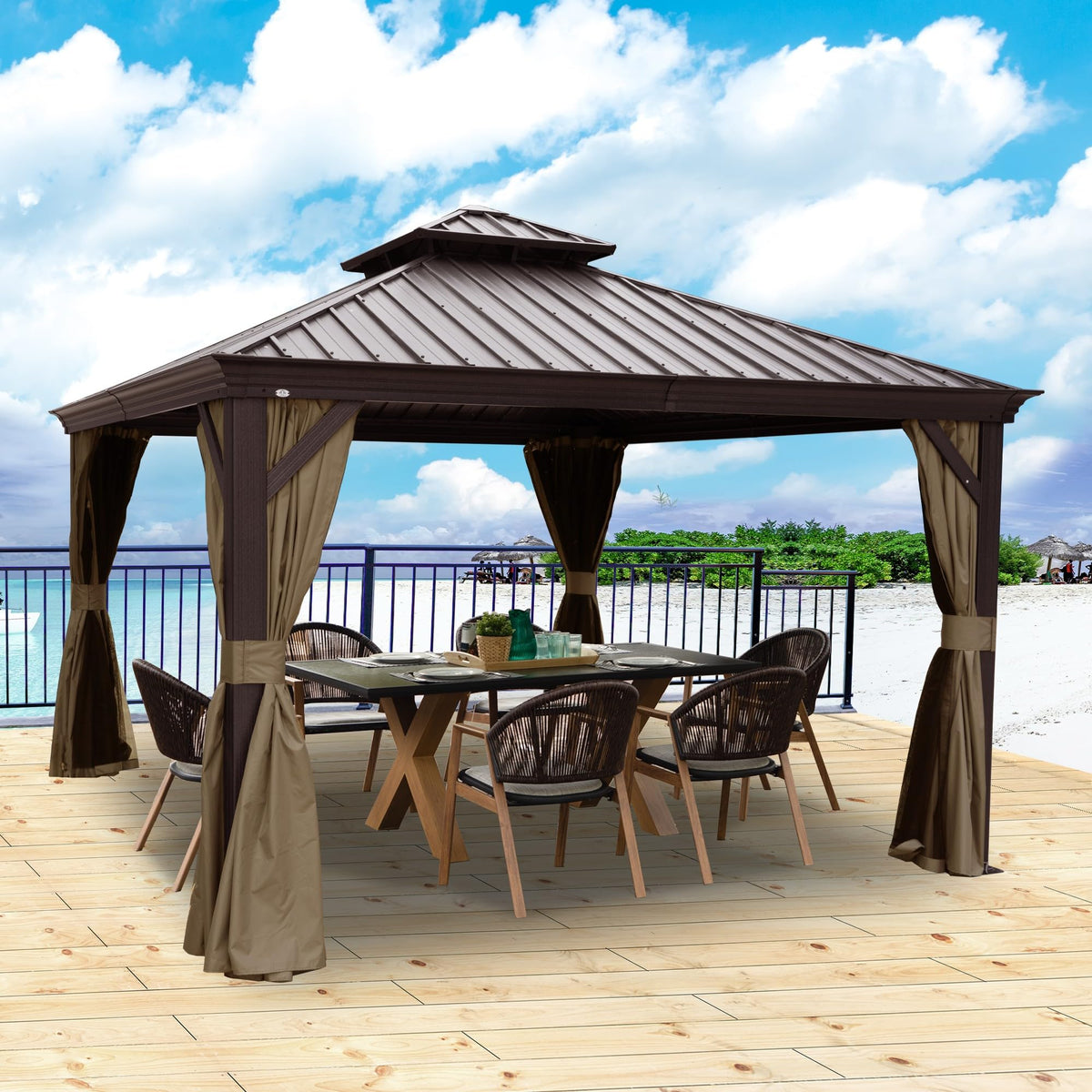 Kozyard Alexander 12' X 12' Hardtop Gazebo, Aluminum Metal Gazebo With Galvanized Steel Double Roof Canopy, Curtain And Netting,