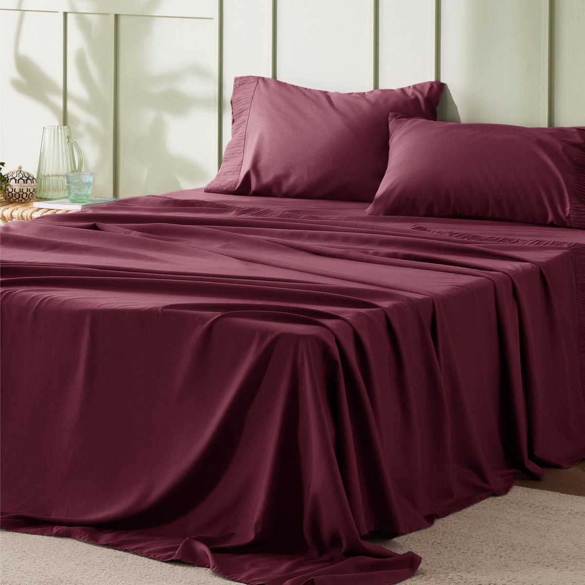 Bedsure Full Size Sheet Sets - Soft Sheets For Full Size Bed, 4 Pieces Hotel Luxury Burgundy Sheets Full, Easy Care Polyester Mi