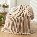 Newcosplay Super Soft Throw Blanket Brown Premium Silky Flannel Fleece 3D Ribbed Jacquard Lightweight Bed Blanket All Season Use