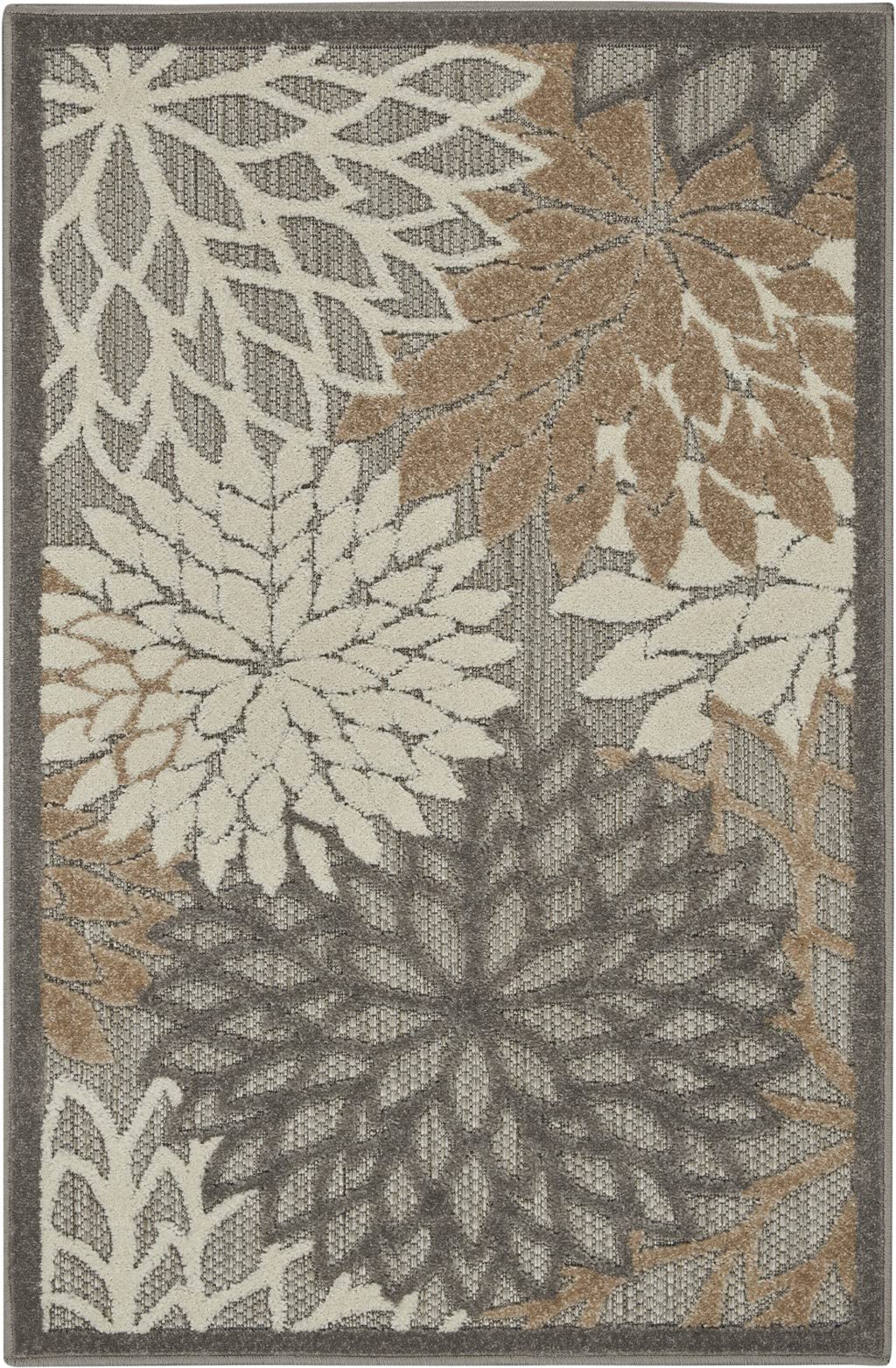 HomeRoots 100% Polypropylene 3’ x 4’ Natural and Gray Indoor Outdoor Area Rug