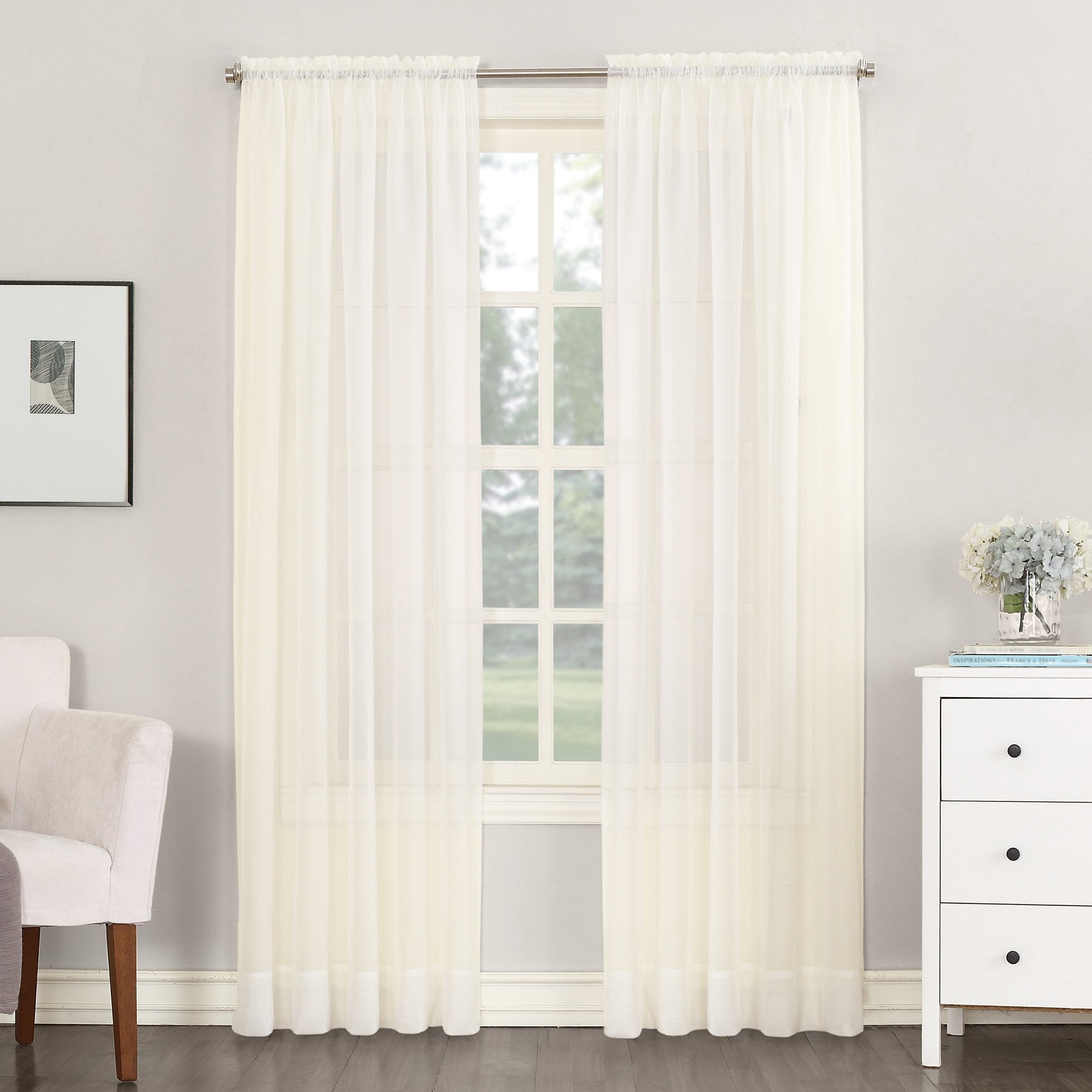 No. 918 53566 Emily Sheer Voile Rod Pocket Curtain Panel, 59 x 54, Eggshell