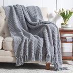 Bedsure Grey Throw Blanket For Couch - Knit Woven Chenille Blanket Versatile For Chair, 50 X 60 Inch, Super Soft Warm Decorative