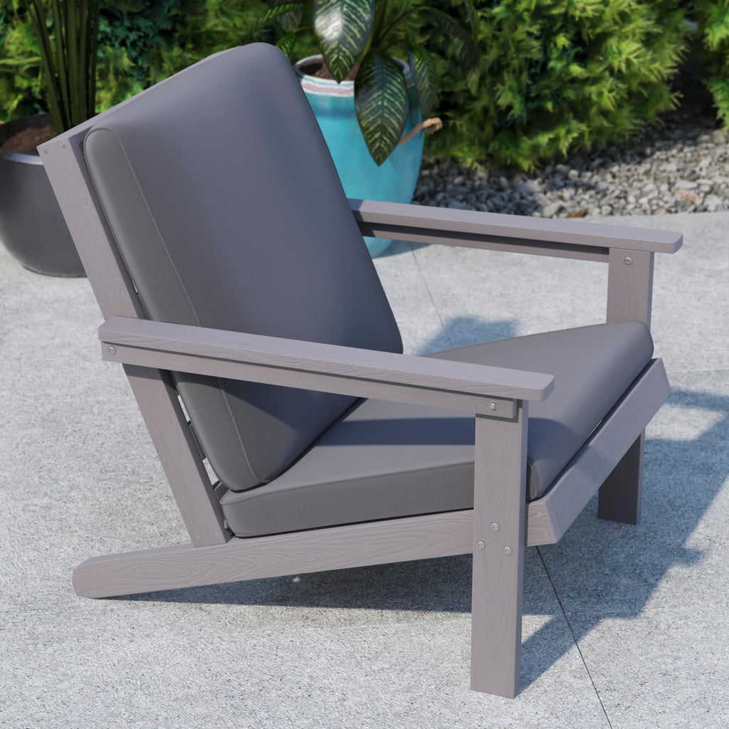 Flash Furniture Charlestown Adirondack Style Deep Seat Patio Club Chair with Cushions - Gray Poly Resin Frame - Cream All-Weather Cushions - Indoor/Outdoor
