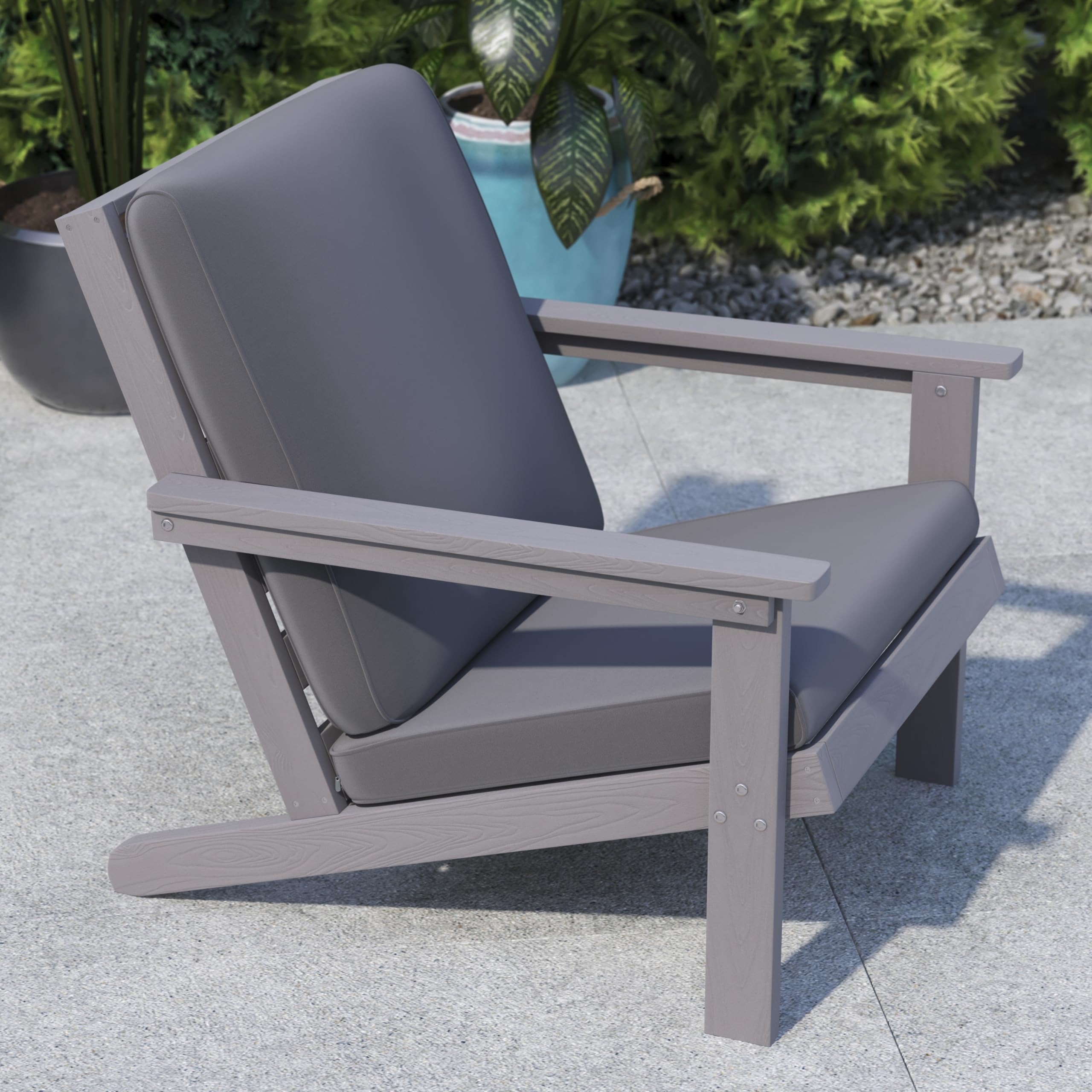 Flash Furniture Charlestown Adirondack Style Deep Seat Patio Club Chair with Cushions - Gray Poly Resin Frame - Cream All-Weather Cushions - Indoor/Outdoor