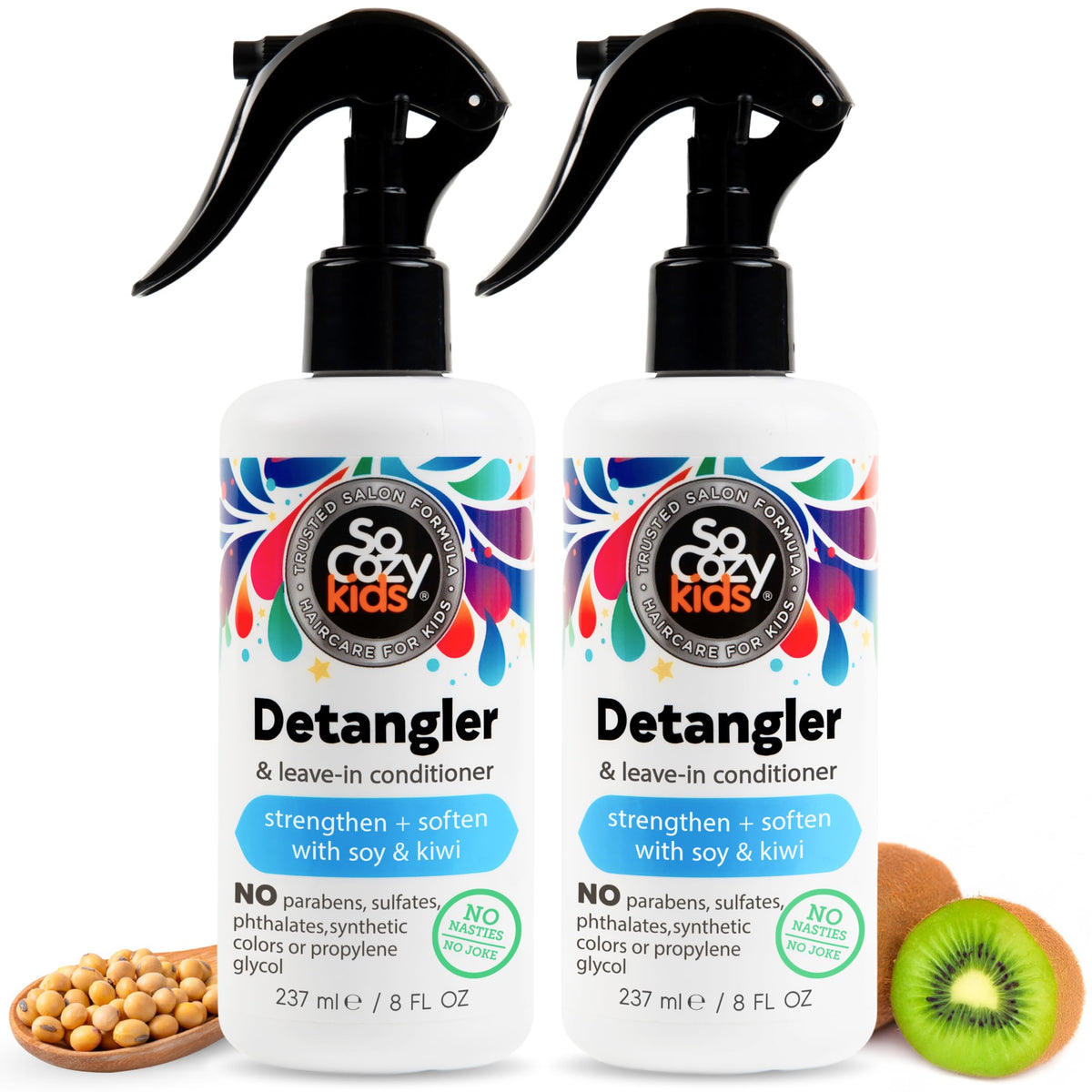 SoCozy 2-in-1 Detangler & Leave In Conditioner Spray (8 Fl Oz, Pack Of 2) - Hair Detangler & Conditioner for Kids with Keratin, 