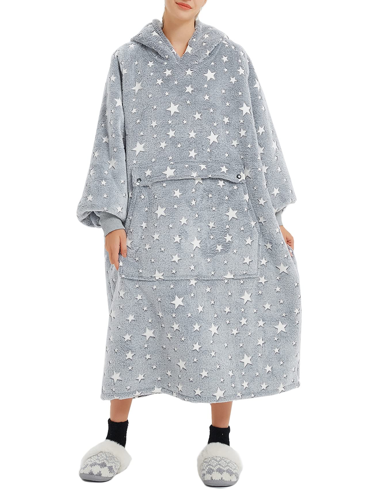 Kfubuo Glow In The Dark Wearable Blanket Hoodie For Adults Long Sherpa All Patterns Oversized Sweatshirt Blanket With Pockets Bi
