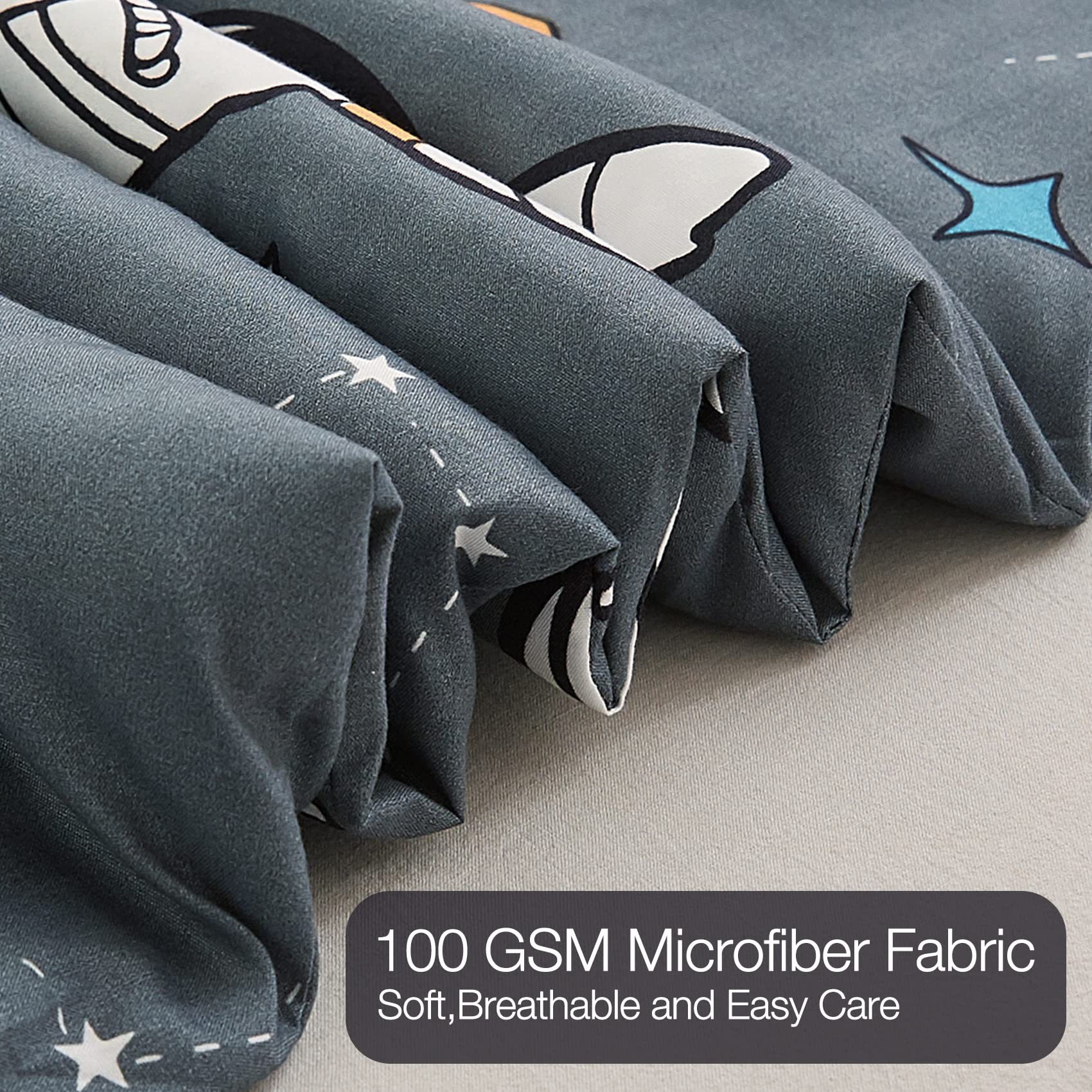 Jsd Grey Astronaut Kids Comforter Set Full Size, 3 Piece Space Theme Microfiber Comforter With Pillow Shams, Lightweight All Sea