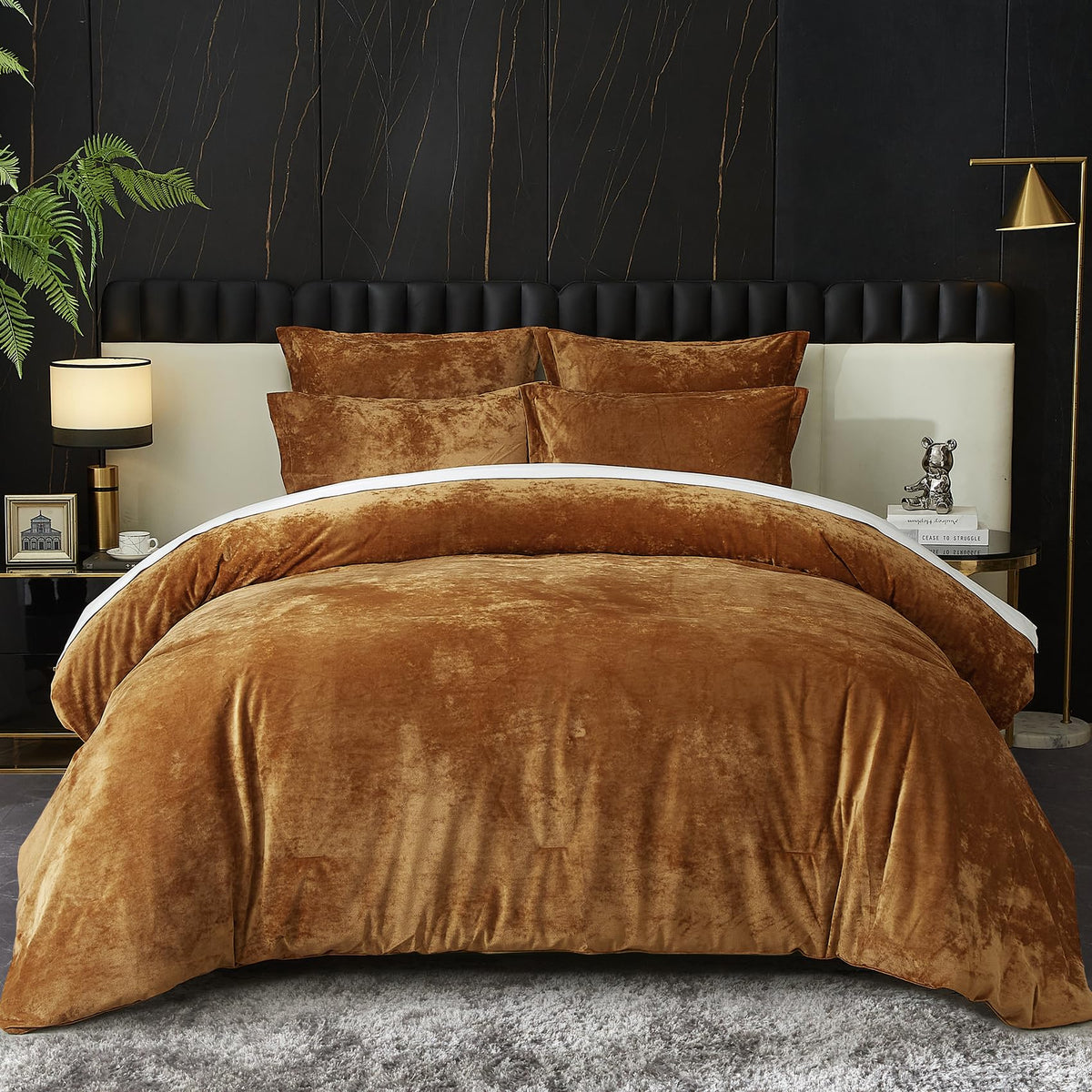 Ivellow Crushed Velvet Comforter Set King Lightweight Comforter 5Pcs Ultra Soft Breathable Bedding Set Luxury Cozy Flannel Comfo