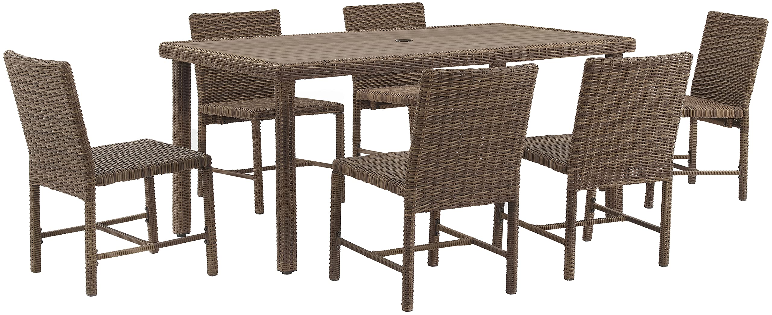 Crosley Furniture Bradenton 7-Piece Outdoor Dining Set for 6, Wicker Patio Table and Chairs for Backyard, Weathered Brown with Sand Cushions