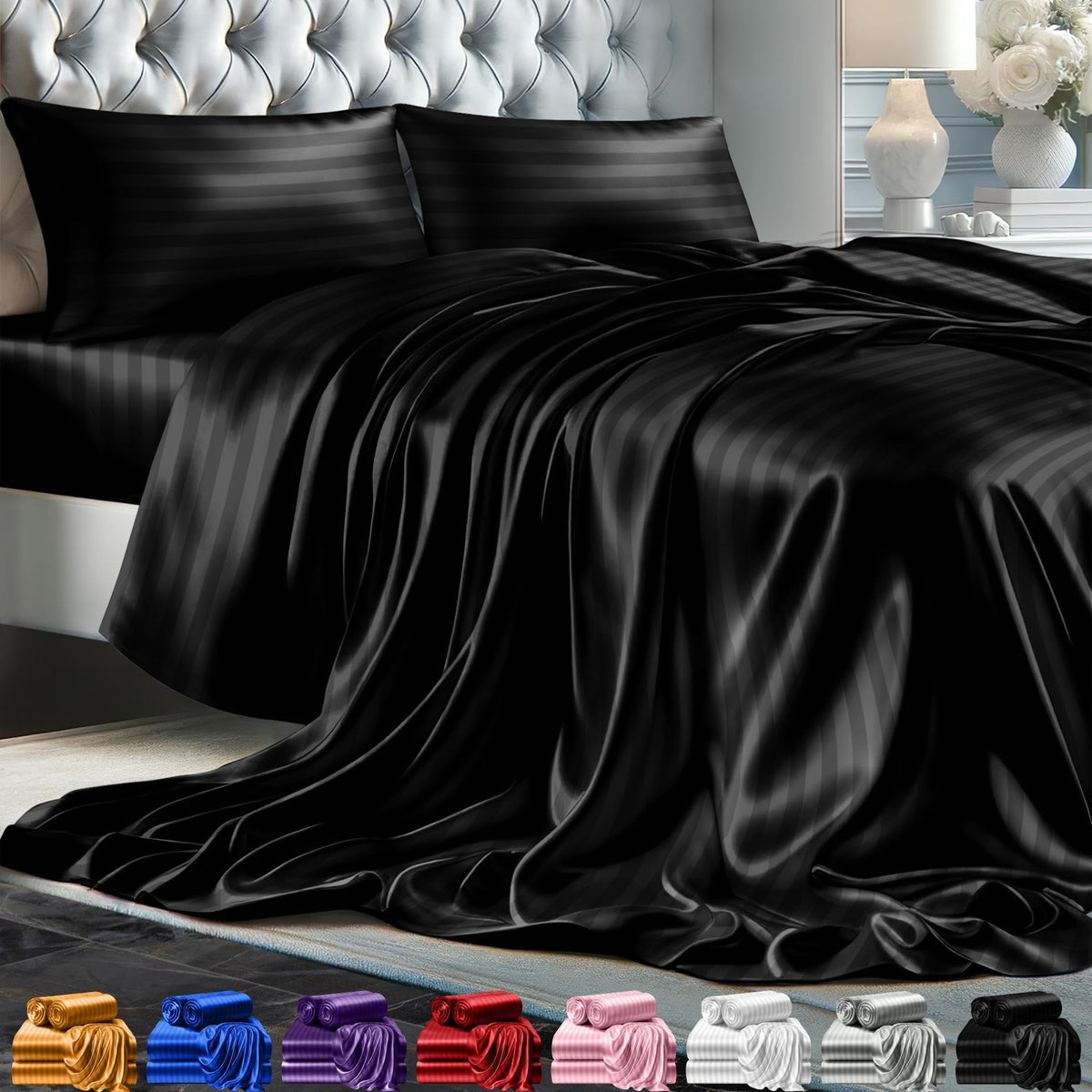 Decolure Satin Bed Sheets - 4 Piece Luxury Silky Queen Size Bedding Set - Softer Than Silk, Wrinkle-Free With 15    Deep Pocket