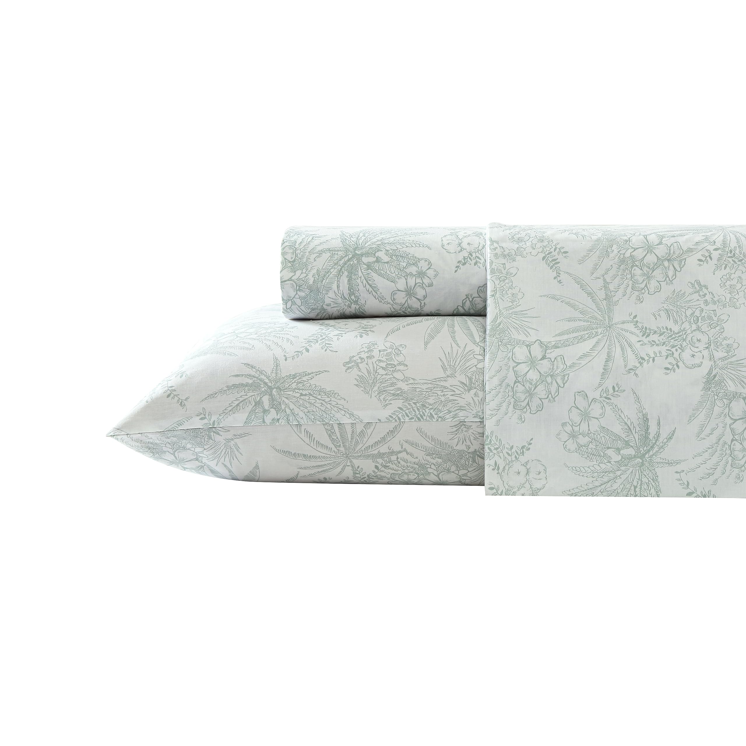 Tommy Bahama - King Sheets, Cotton Percale Bedding Set, Crisp & Cool, Stylish Bedding Set (Pen And Ink Palm Green, King)