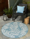 Unique Loom Outdoor Botanical Collection Area Rug - Palm (13 Round Light Aqua/Ivory)