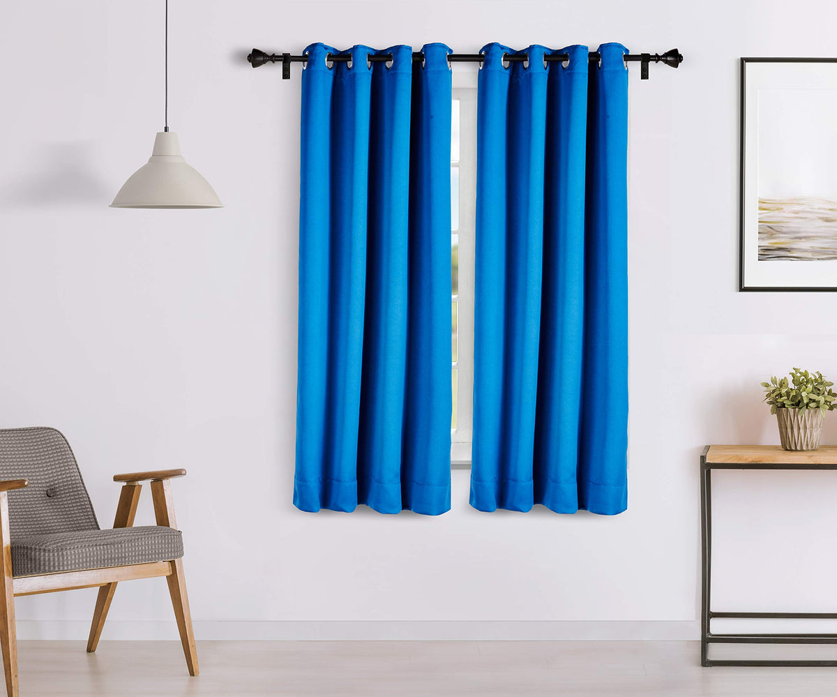 Amazon Brand  Solimo Polyester Window Curtain, 5ft (60), Set of 2, Blue(Eyelet;Blackout), Solid
