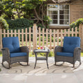 Hummuh 3-Piece Outdoor Rocking Chairs,All-Weather Pe Wicker Patio Rocker Chairs Bistro Set With Side Table,Porch Balcony Furniture With Cushions