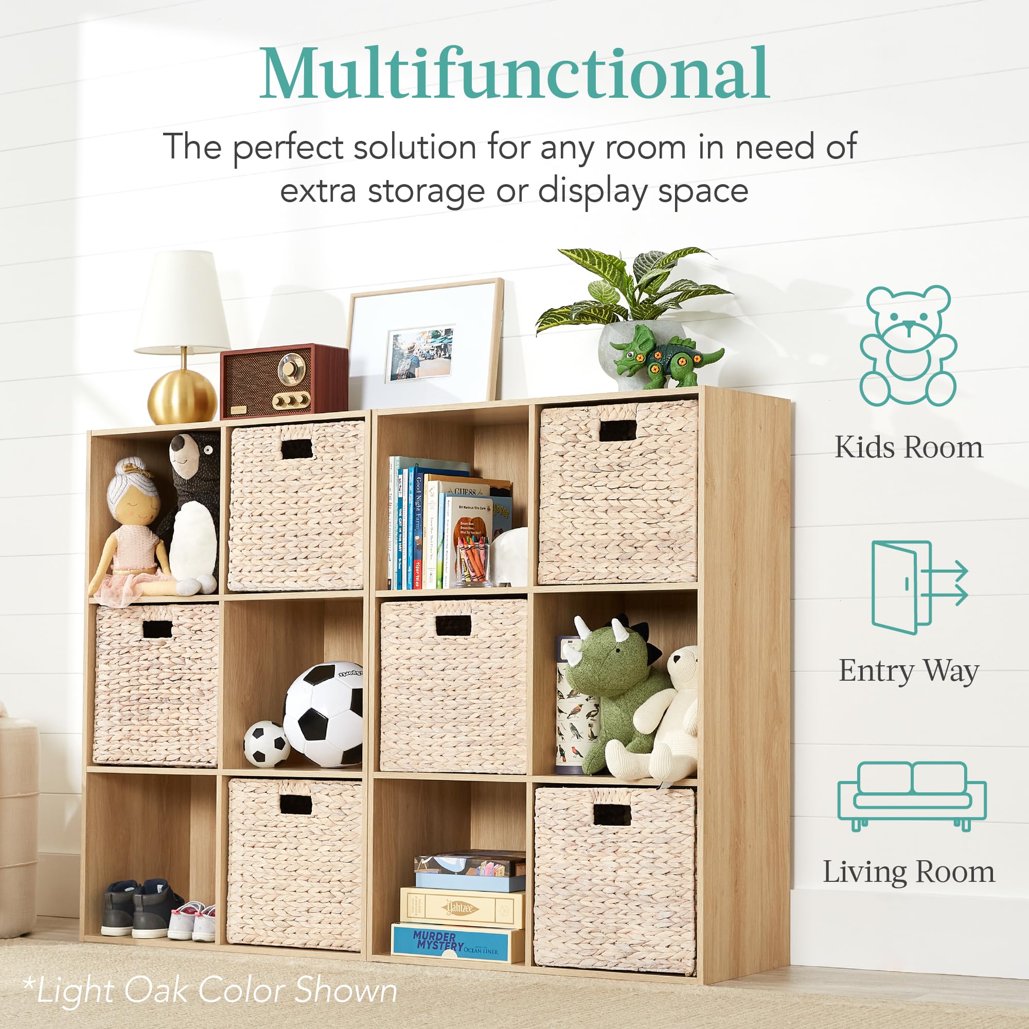 Best Choice Products 6-Cube Storage Organizer, 13.5In Shelf Opening, Bookcase, Display Shelf, Customizable W/ 3 Removable Back Panels – Light Oak
