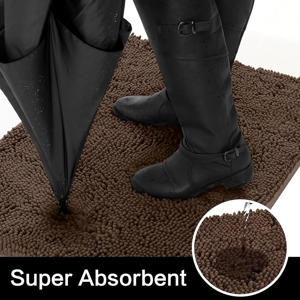 Homeideas Absorbent Chenille Door Mat Indoor, 20“X32”, Dirt Trapper Machine Washable Non Slip Throw Rugs For Entryway, Entrance, Mud Room, Thick Welcome Doormat, Brown