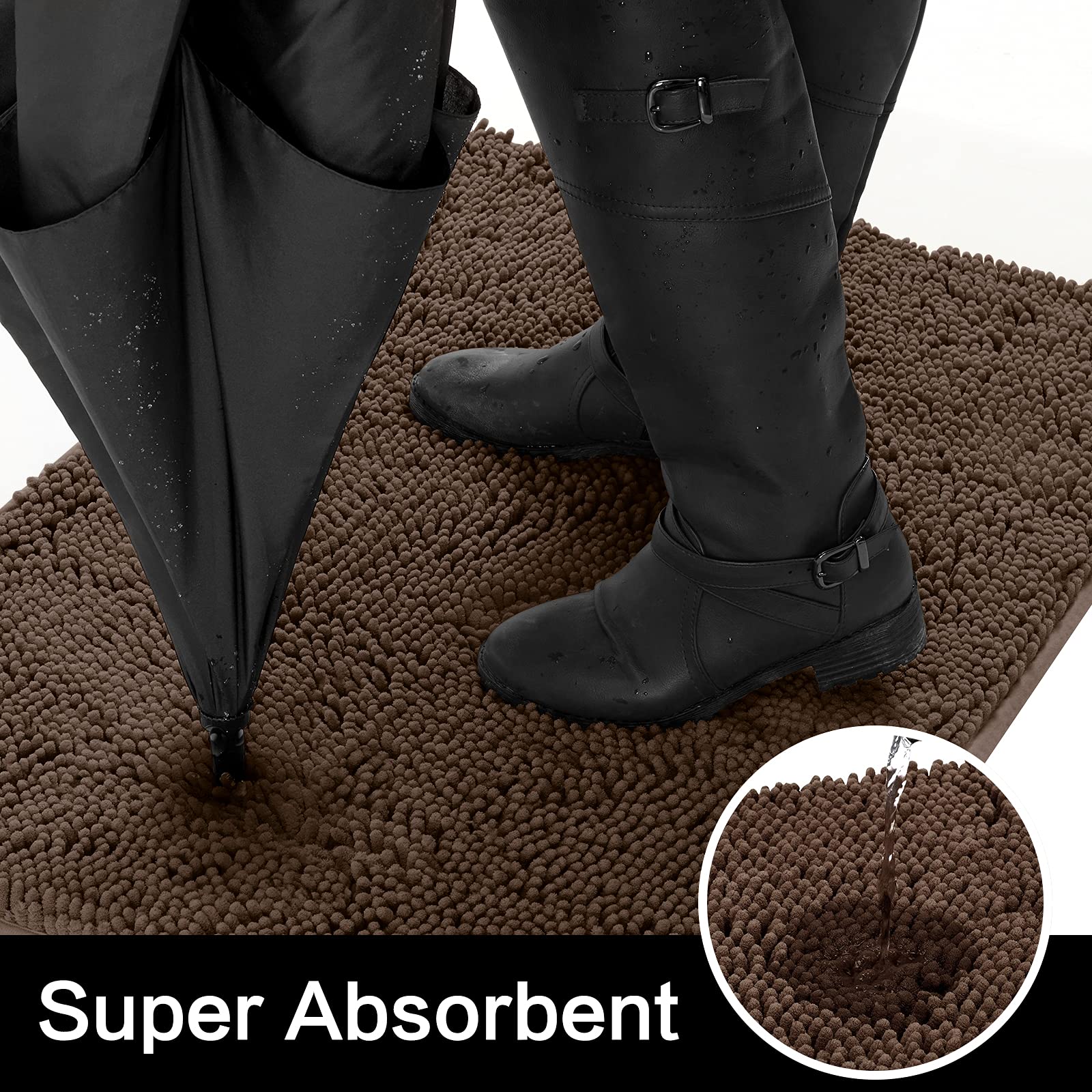 Homeideas Absorbent Chenille Door Mat Indoor, 20“X32”, Dirt Trapper Machine Washable Non Slip Throw Rugs For Entryway, Entrance, Mud Room, Thick Welcome Doormat, Brown
