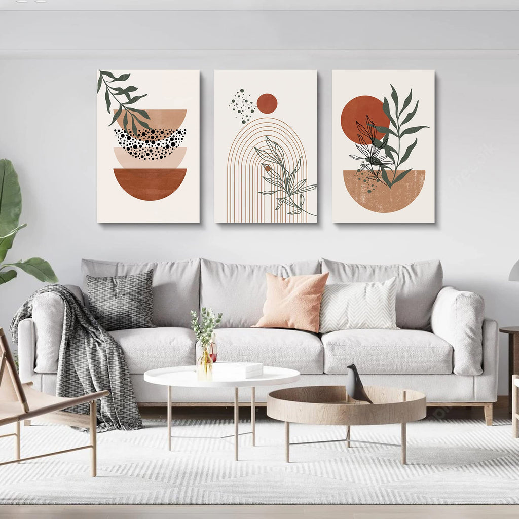 Boho Wall Art Prints,Boho Wall Decor, Mid Century Modern Wall Art,Set Of 3 Prints, Abstract Geometric Prints Black Beige Terraco