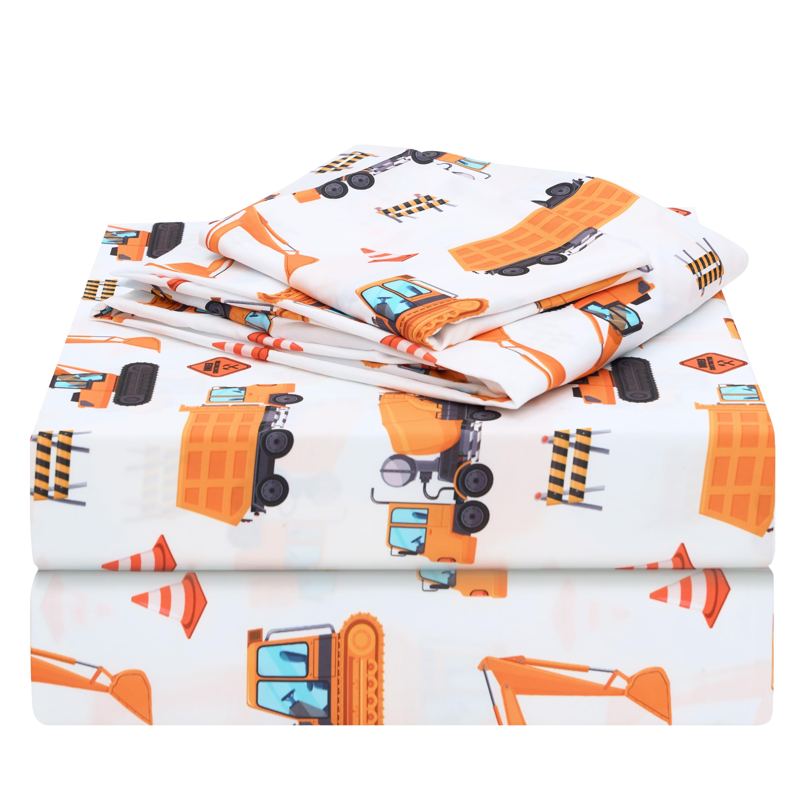 Joiedomi Kids Twin Sheet Set Construction Vehicle - 3 Piece Soft Microfiber Bed Sheets - Deep Pocket Wrinkle Free, Cozy Toddler