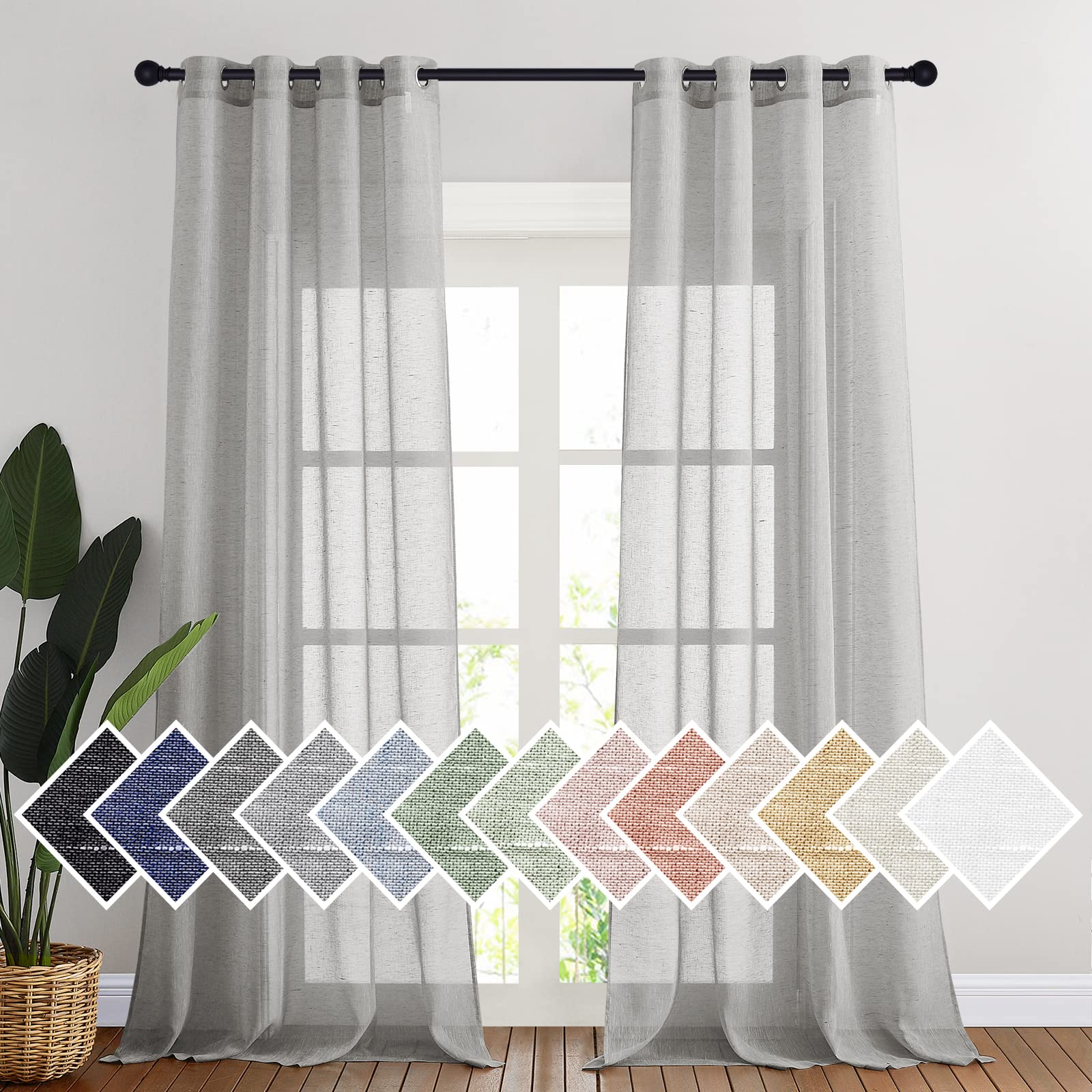 Nicetown Grommet Sheer Curtains Natural Linen Blend Texture, Privacy With Enough Light Through Semitransparent Sheer Drapes For