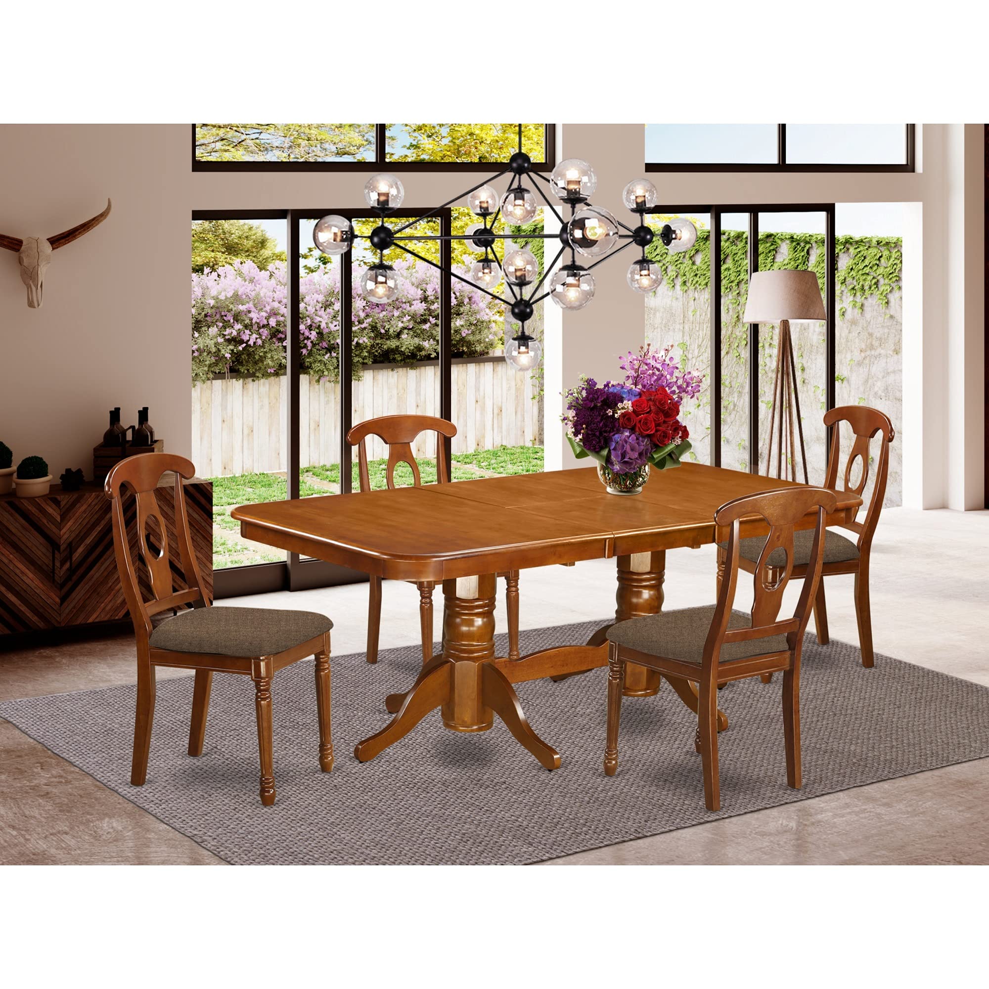 East West Furniture Napoleon 5 Piece Room Furniture Set Includes a Rectangle Wooden Table with Butterfly Leaf and 4 Linen Fabric Kitchen Dining Chairs, 40x78 Inch, NANA5-SBR-C